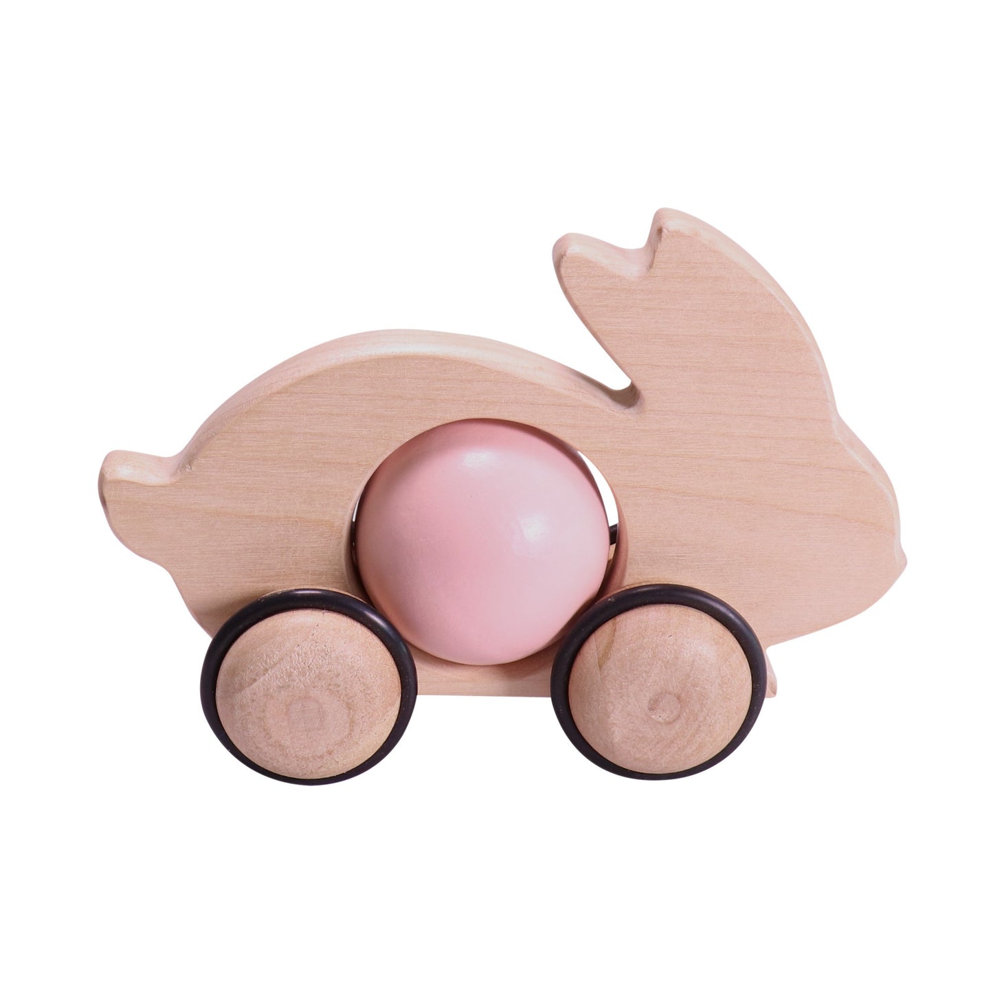 Bunny Push Toy in pastel pink with smooth wheels, crafted for active play, made in Cape Town, South Africa.
