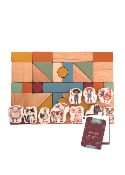 Wooden Building Blocks & Play Pieces | 43 pieces | Farm