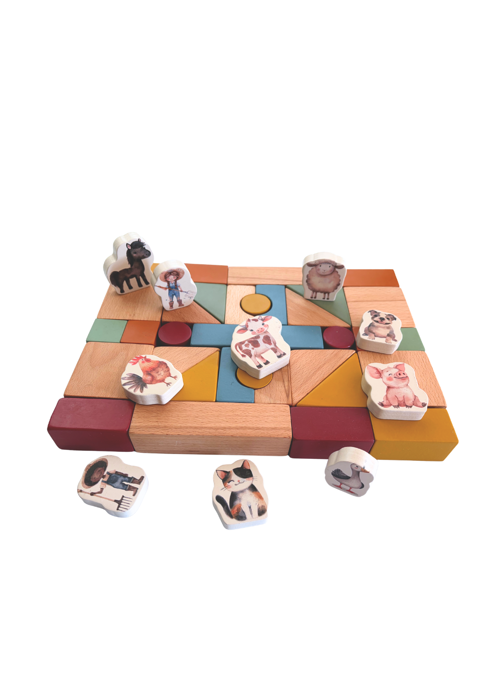 Wooden Building Blocks & Play Pieces | 43 pieces | Farm