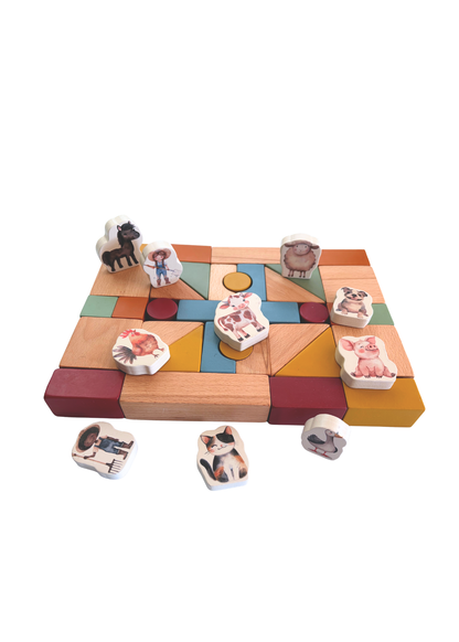Wooden Building Blocks & Play Pieces | 43 pieces | Farm