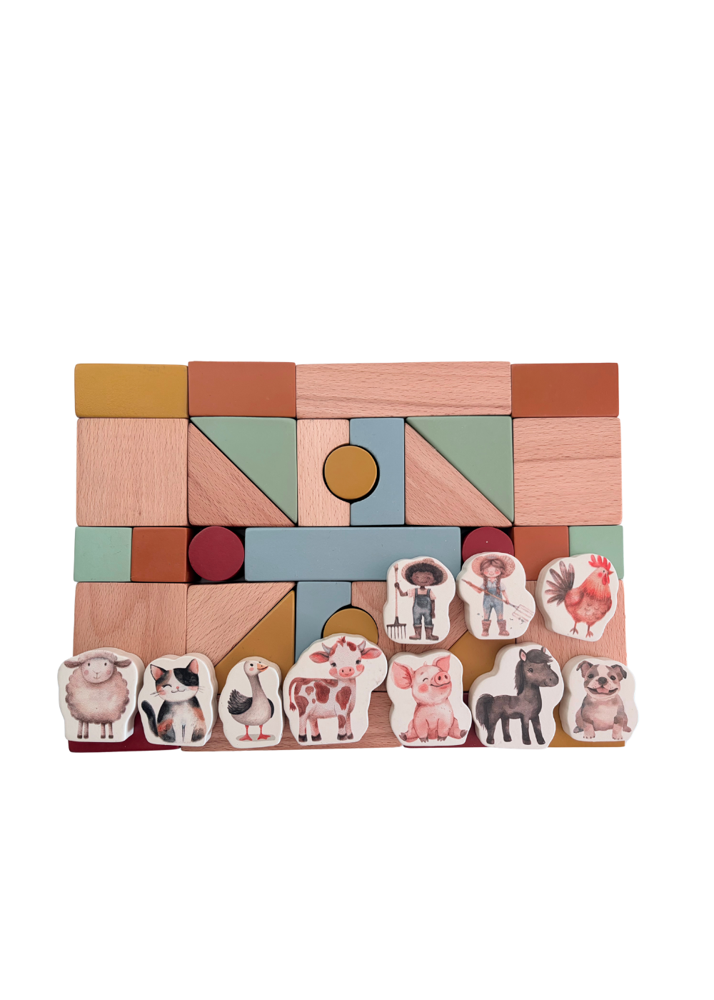 Wooden Building Blocks & Play Pieces | 43 pieces | Farm