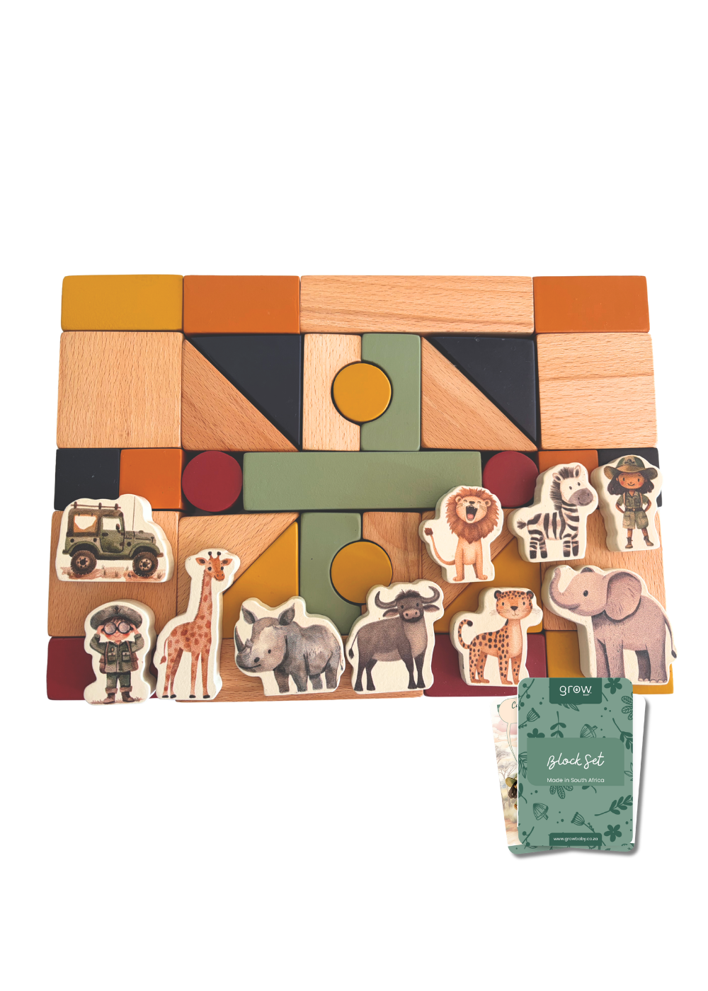 Wooden Building Blocks & Play Pieces | 43 pieces | Safari