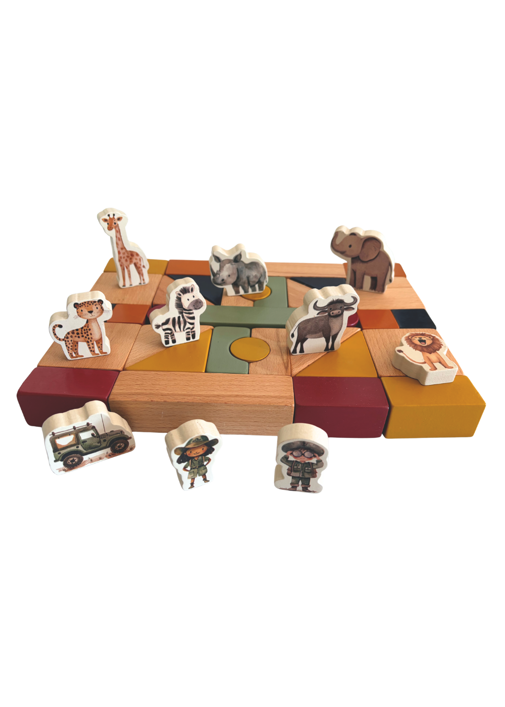 Wooden Building Blocks & Play Pieces | 43 pieces | Safari