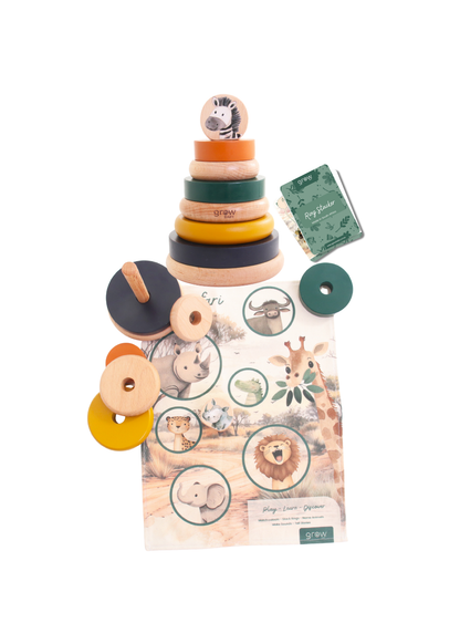 Wooden Ring Stacker & Play Mat | Safari