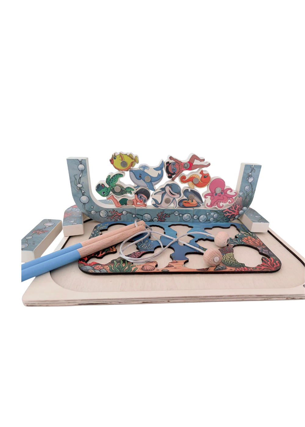 Wooden Chunky Puzzle & Fishing Game | Ocean Life