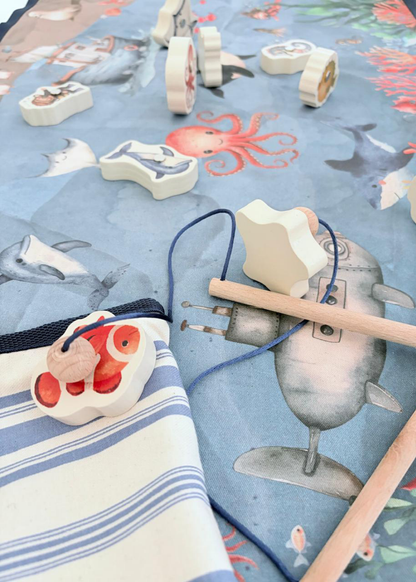 Travel Play Mat & Play Pieces | Ocean Fishing Set