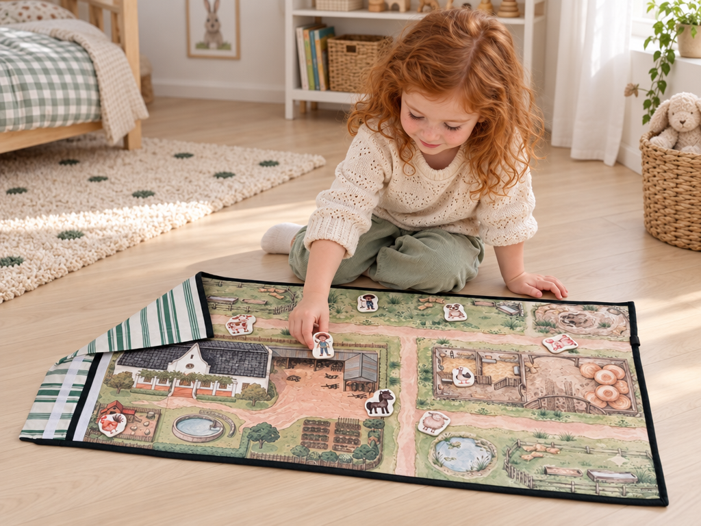 Travel Play Mat & Play Pieces | Farm