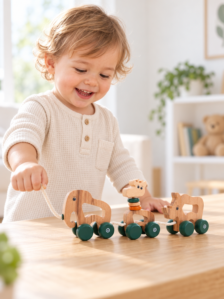 Wooden Pull Along Animal Toy Set | Safari
