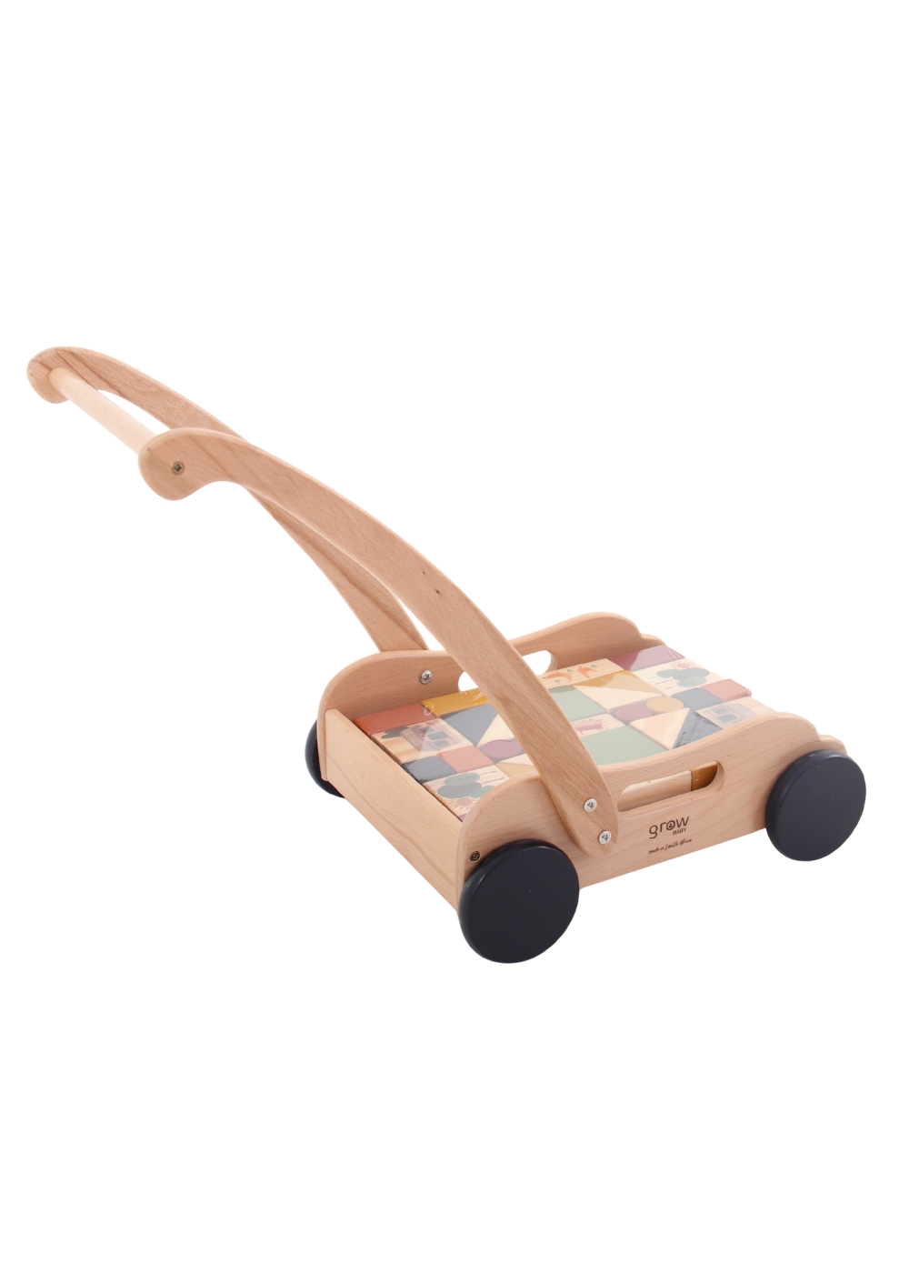 Wooden Toy Block Push Cart ~ 32 Piece Set