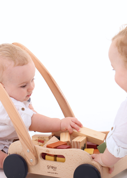 Wooden Toy Block Push Cart ~ 32 Piece Set