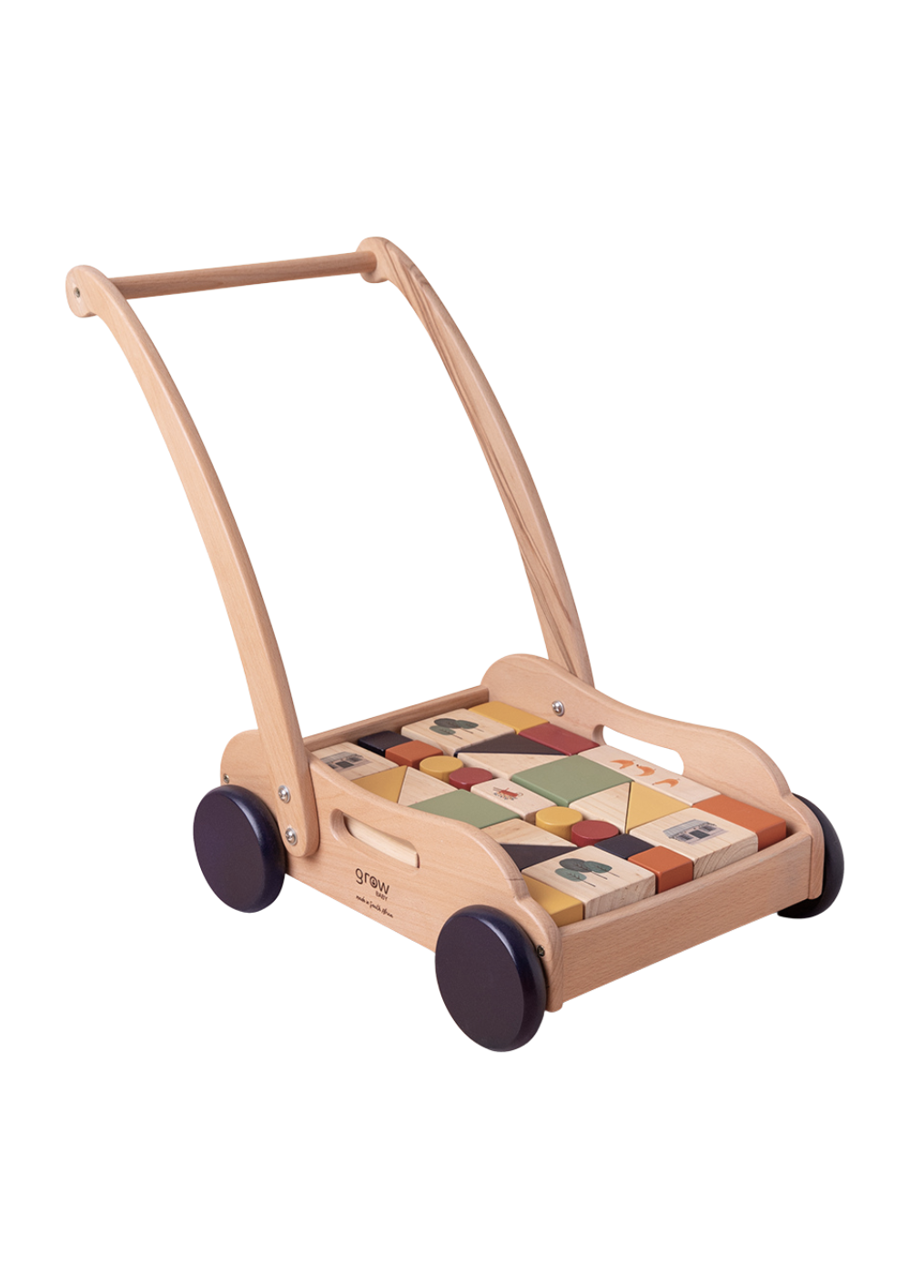 Wooden Toy Block Push Cart ~ 32 Piece Set