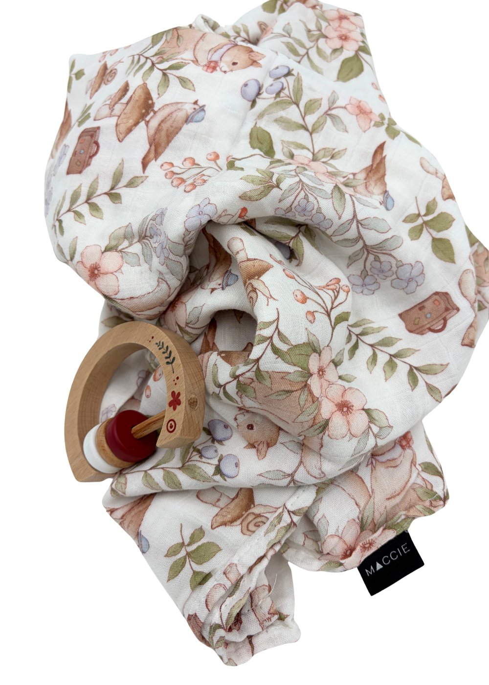 Baby Gift Set ~ Maccie Bamboo Swaddle, Wooden Milestone Disks and Rattle ~Bebe Pure