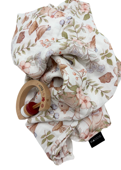 Baby Gift Set ~ Maccie Bamboo Swaddle, Wooden Milestone Disks and Rattle ~Bebe Pure