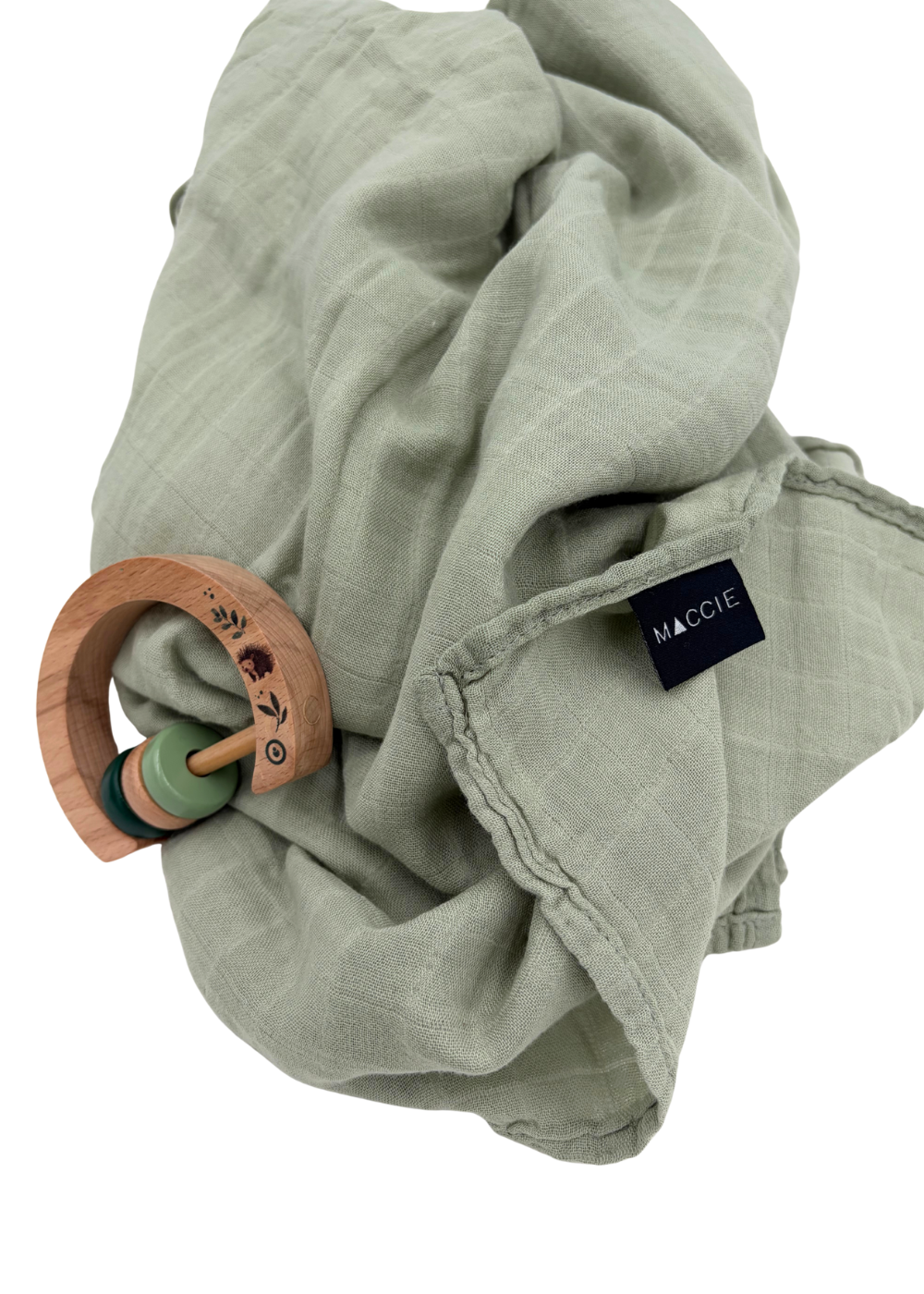 Baby Gift Set ~ Maccie Bamboo Swaddle, Wooden Milestone Disks and Rattle ~ On Safari