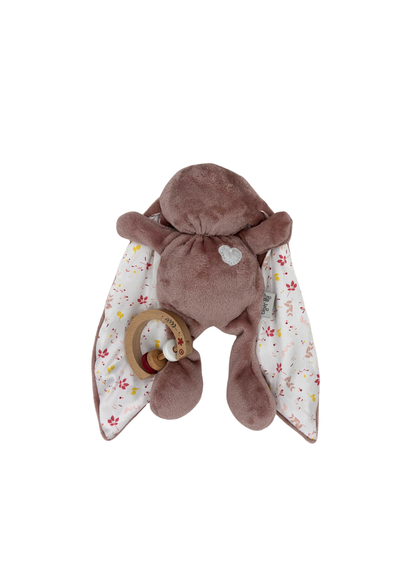 Baby Gift Set ~ Tiger Lily Cuddle Bunny , Wooden Milestone Disks and Rattle ~ Bebe Pure