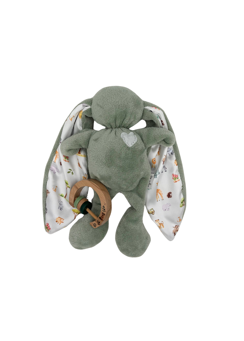 Baby Gift Set ~ Tiger Lily Cuddle Bunny , Wooden Milestone Disks and Rattle ~ On Safari