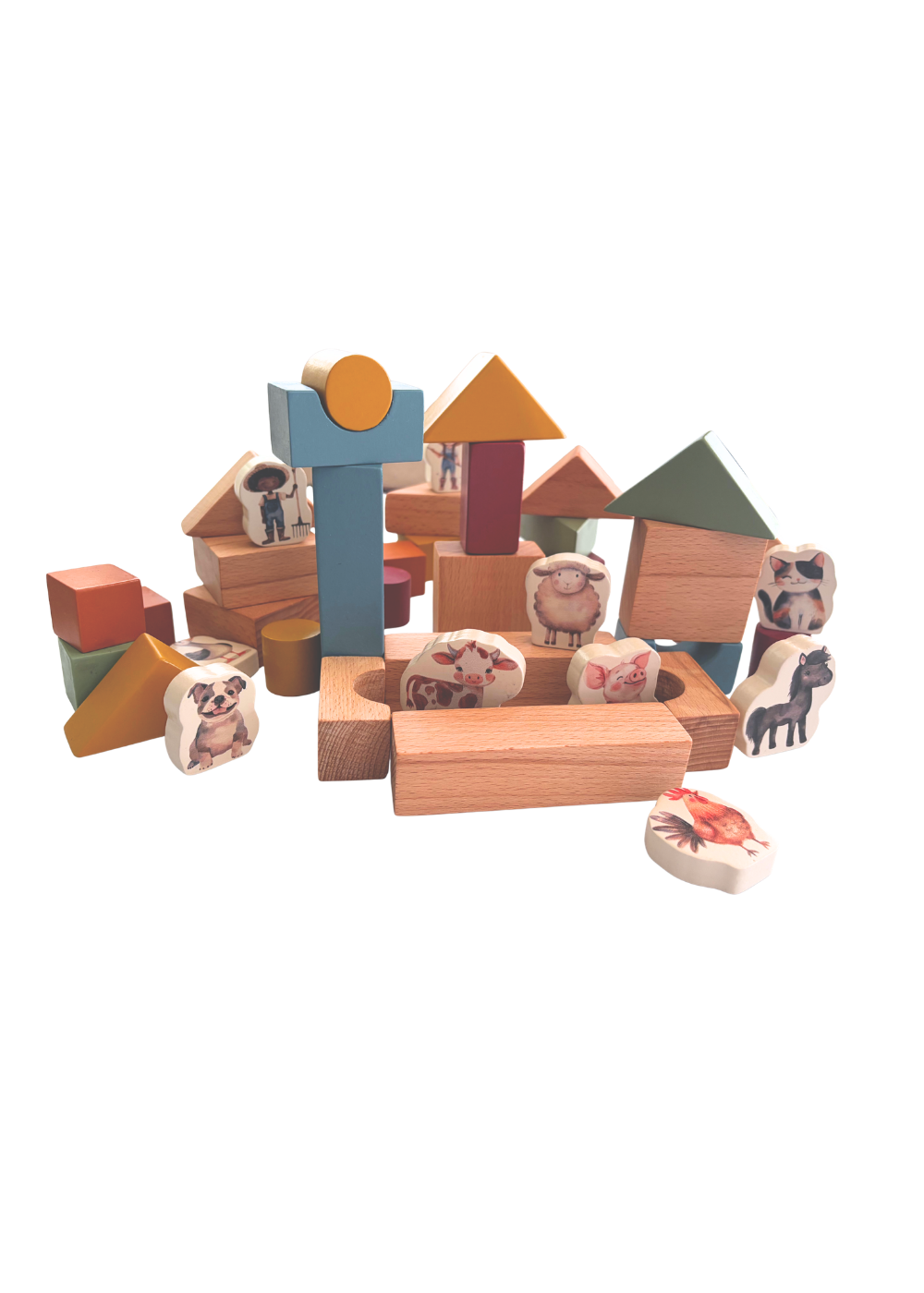 Wooden Building Blocks & Play Pieces | 43 pieces | Farm
