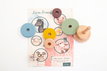 Wooden Ring Stacker & Play Mat | Farm