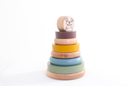 Wooden Ring Stacker & Play Mat | Farm