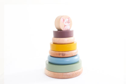 Wooden Ring Stacker & Play Mat | Farm