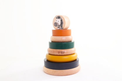 Wooden Ring Stacker & Play Mat | Safari