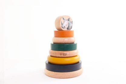 Wooden Ring Stacker & Play Mat | Safari