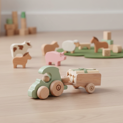 Wooden Push Car | Tractor & Trailer | Farm