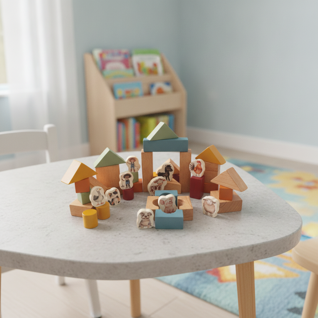 Wooden Building Blocks & Play Pieces | 43 pieces | Farm