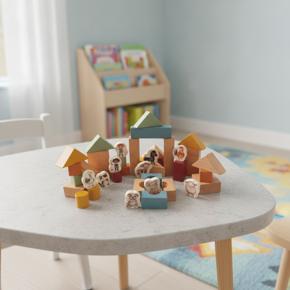 Wooden Building Blocks & Play Pieces | 43 pieces | Farm