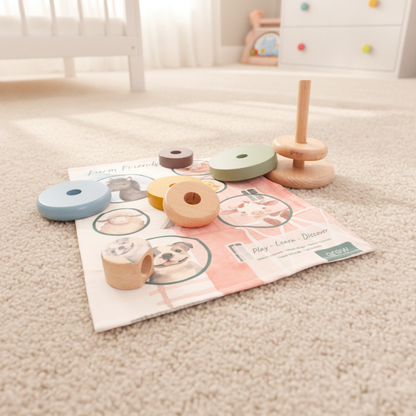 Wooden Ring Stacker & Play Mat | Farm