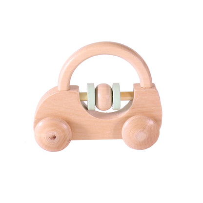 Wooden Push Car in pastel mint colour, ideal for young children to promote imaginative play and motor skills development.